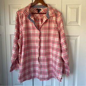 Lands End Women 3XL Pink Plaid Flannel 100% Cotton Button Up